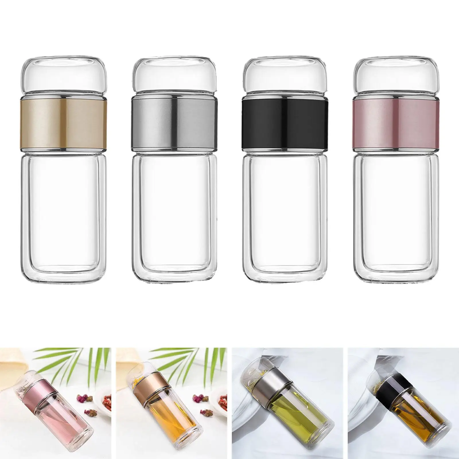 Glass Tea Infuser Bottle 350ml Portable Small Tea Mug for Outdoor Travel