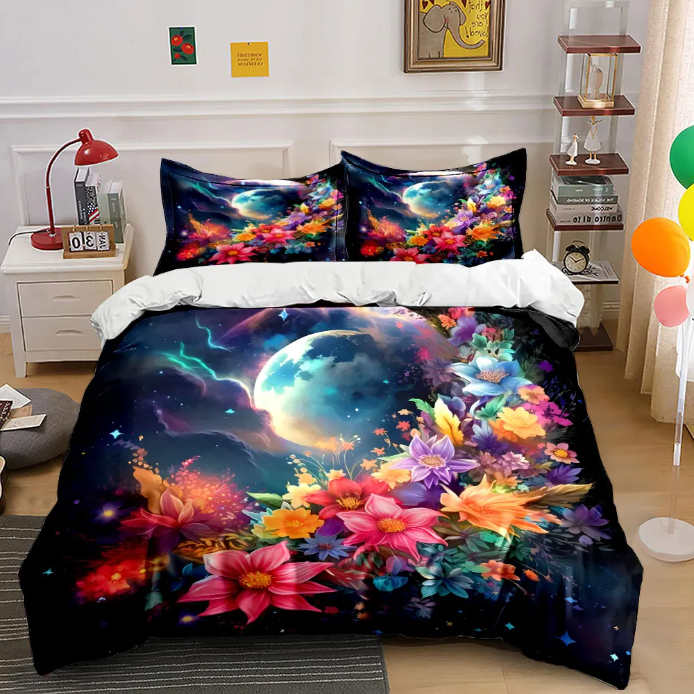 

Floral Moonlight Home Decor Set Multiple sizes kid's and adults' bedroom Exquisite 3PC bedding set, gift