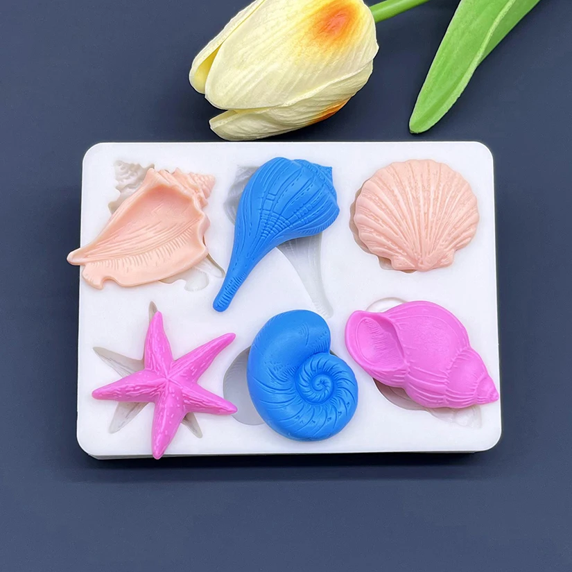 Shell Conch Starfish Sea Silicone Sugarcraft Mold Chocolate Cupcake Baking Mould Fondant Cake Decorating Tools