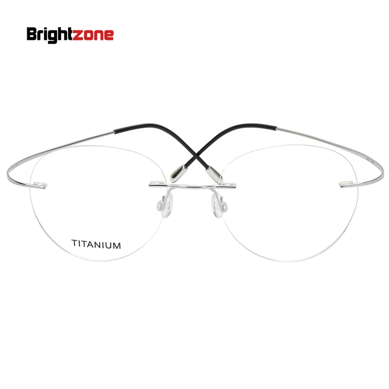 Brightzone Kacamata Optik Rx-able Titanium Murni Tanpa Bingkai Bulat Oval Antik Kacamata Resep Miopia Kacamata Uniseks