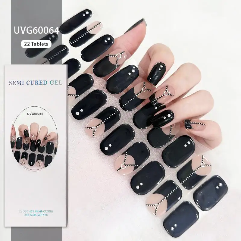 20/22/24Tips Glitter Kleurrijke Semi-Uitgeharde Gel Nagel Wraps Franse Nail Sticker Zelfklevende Volledige Cover Gel Nagel Manicure Decoratie