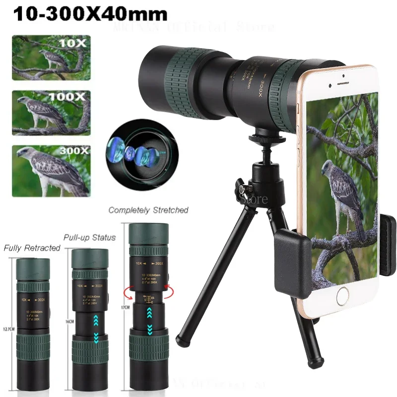 

Professional HD Monocular Telescope 10-300x40 Zoom Long Range Portable for Hunting and Outdoor Camping Tourism