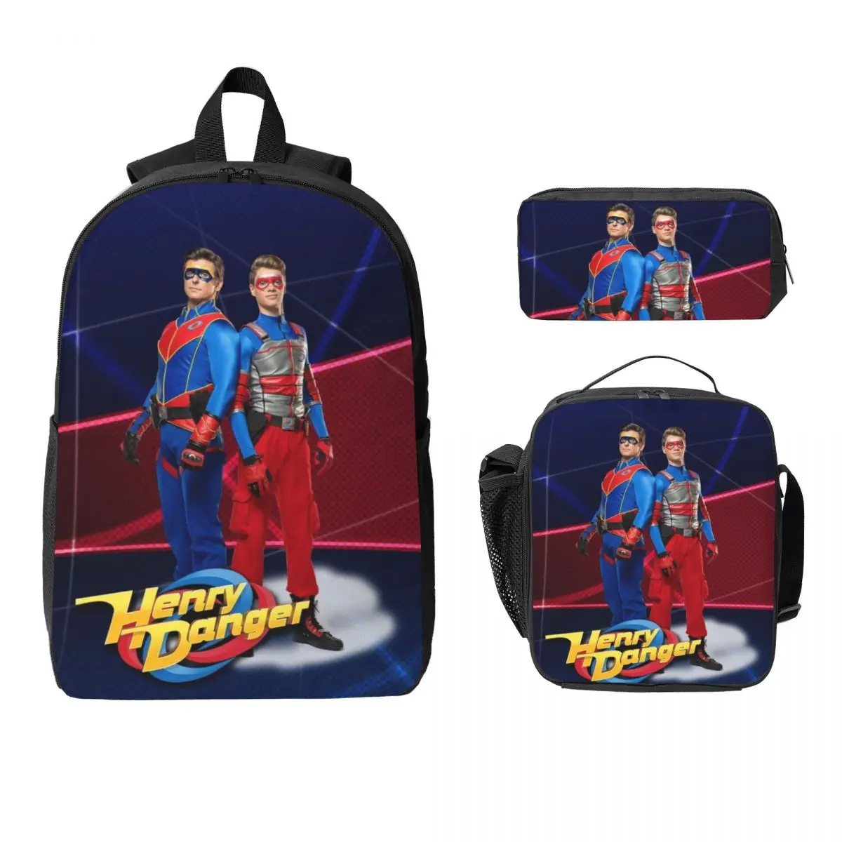 3Pcs Captain Henry And Kid Danger Backpack Set for Children Pencil Boxes Bookbag Sets with Lunch Box For School Students Daypack