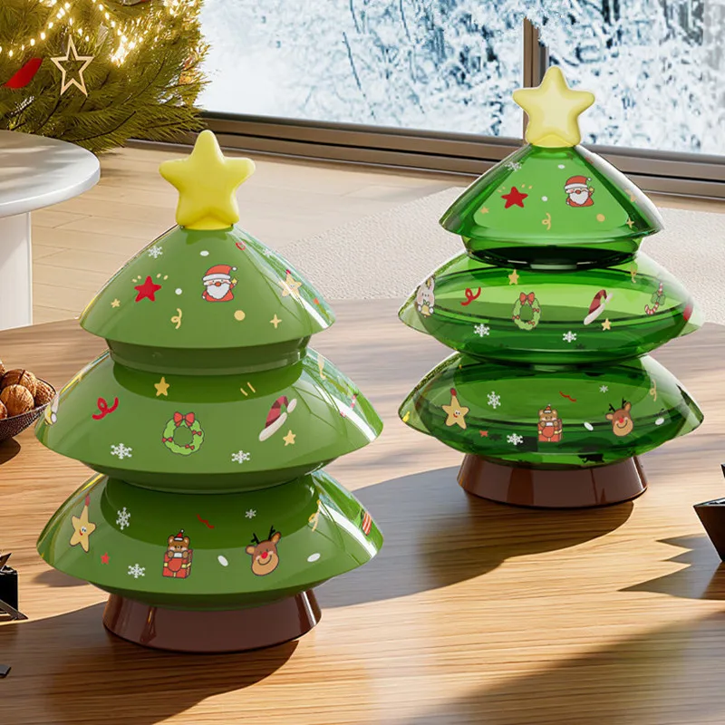

Living Room Candy Boxes Multi Layer Cartoon Christmas Tree Fruit Tray Christmas Decoration High Aesthetic Desktop Dry Fruit Tray