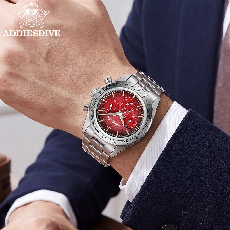 

ADDIESDIVE Bubble Mirror Glass Chronograph Watch AD2552 C3 Luminous 10Bar Waterproof 0S20 Movement Luxury Quartz Wristwatches