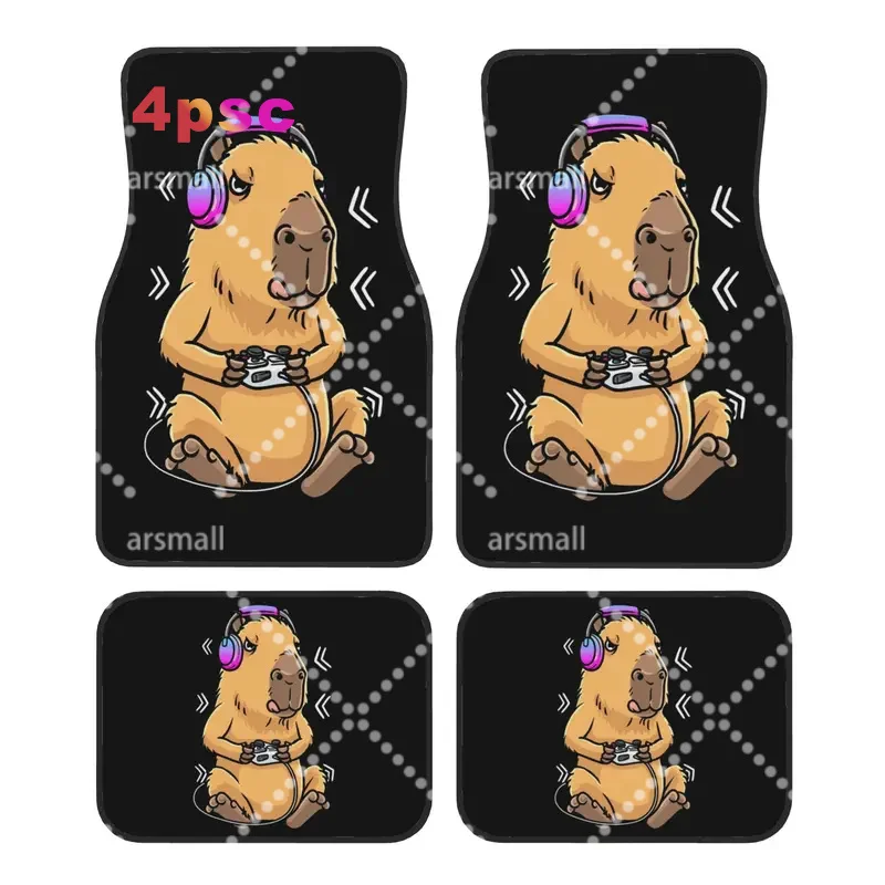 Capybara Giant Cavy Rodent Gamer Gaming Car Floor Mats of 4 Pieces Crystal Velvet Universal Car Front Rear Carpets Foot Mats