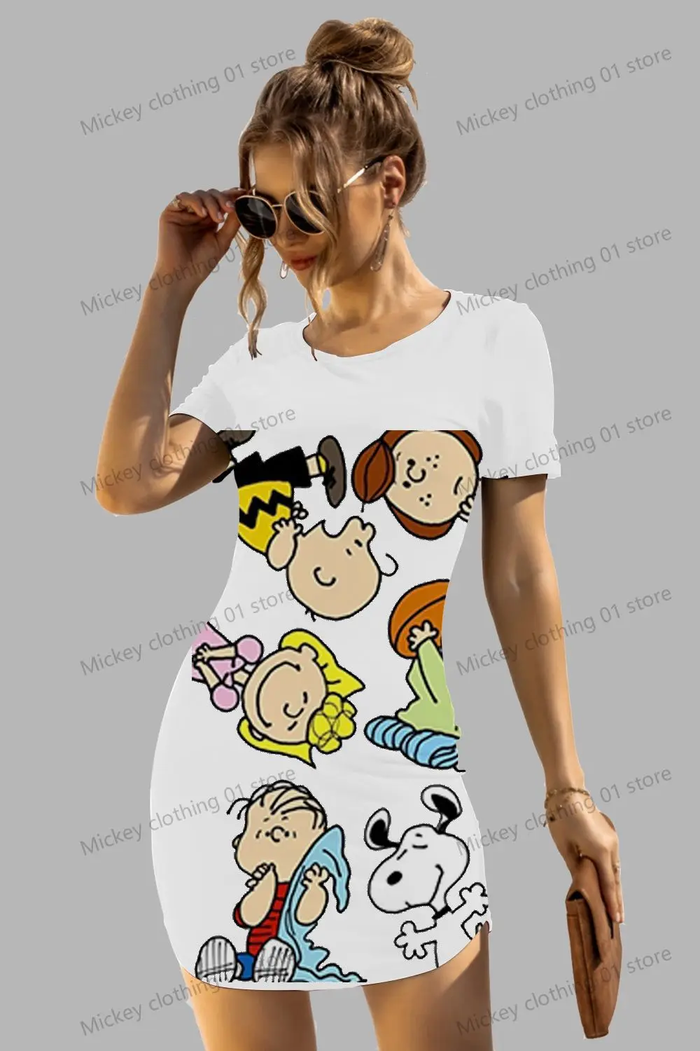 

Snoopy Women's Short Sleeved Hip Dresses Kawaii 2024 O Neck S-3XL Spicy Girl Dress Sanrio Summer Anime Y2k Fashion New Sexy 2024