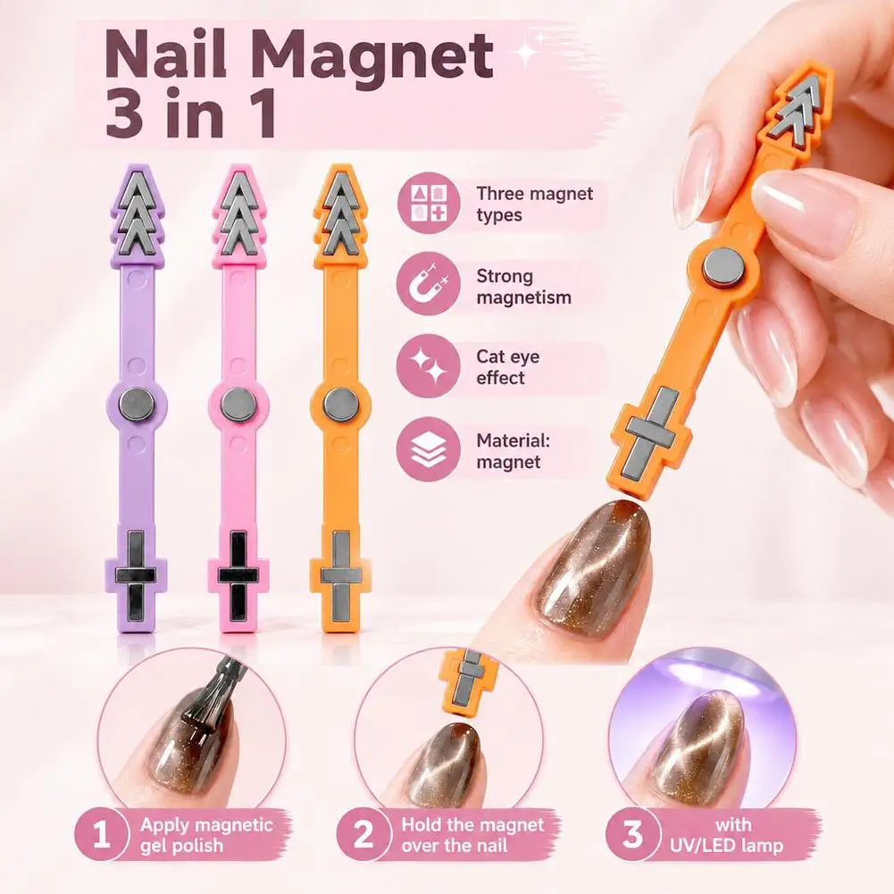 New 3 in 1 Dual Headed Cat Eye Nail Art Magnetic Stick Love Hollow Effect Multifunctional Nail Art Magnet Suitable for Home DIY