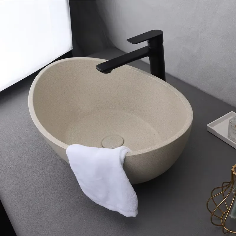 Modern Concrete Bathroom Sink Rectangular Countertop Washbasin Easy Clean Non Porous Surface CUPC Certified Faucet Compatible