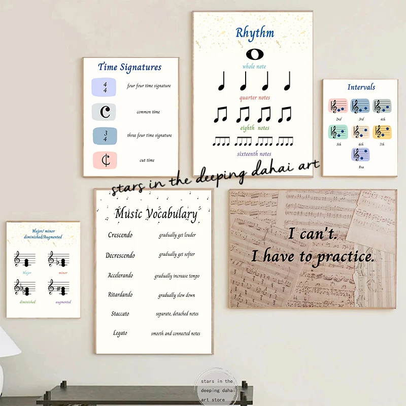 Music Classroom Art Music Theory Intervals Art Poster Canvas Painting Wall Print Picture Piano Studio Homeschool Room Home Decor