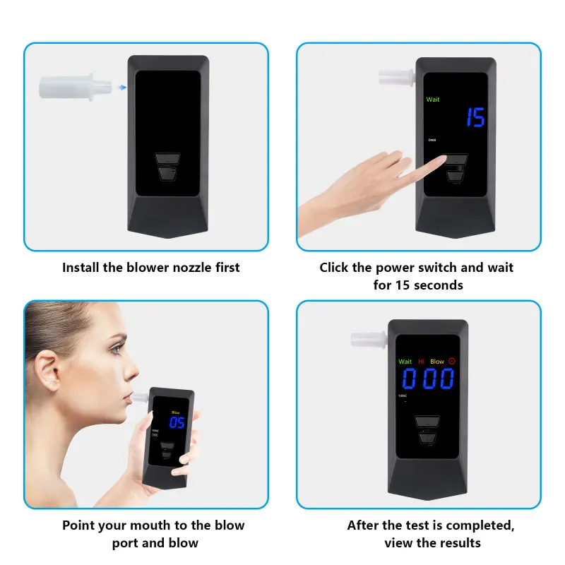 Alcohol Tester Rechargeable Digital Breath Tester Breathalyzer Gas Alcohol Detector for Personal & Professional Use