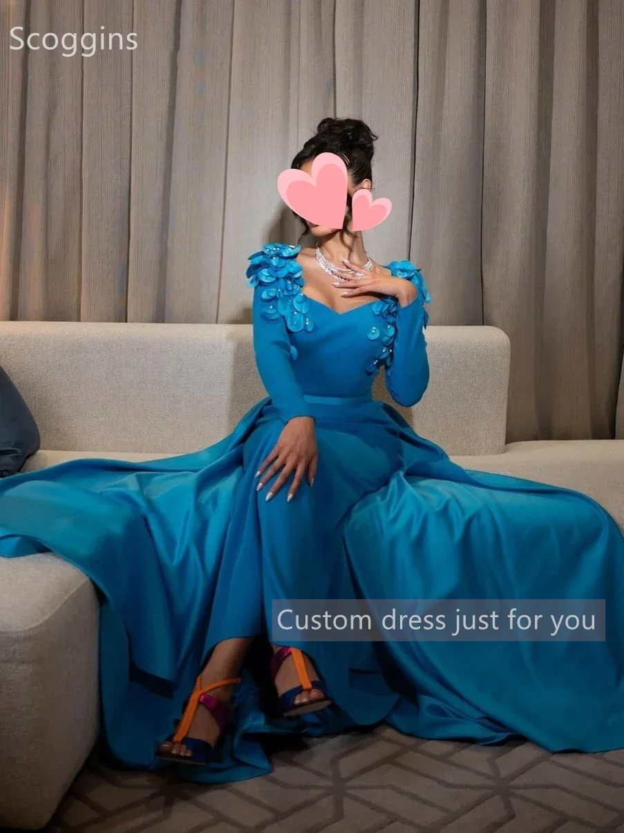 Scoggins فساتين سهرة Customize Evening Elegant Vintage Sexy Sweet Blue Mermaid Beading Satin Stylish Formal Occasion Prom Dress