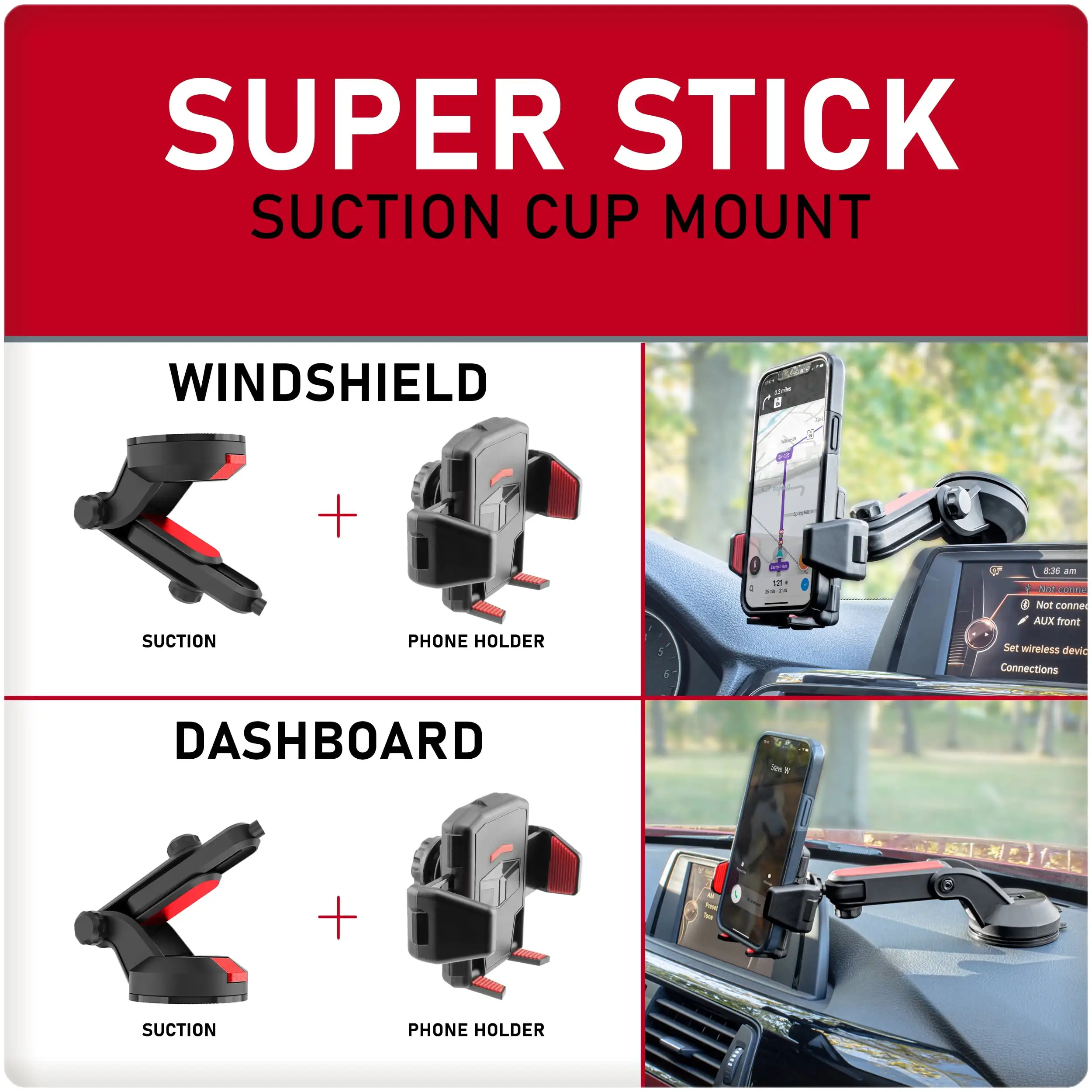 Windshield & Dash Mount Cradle Phone Holder with Extension Arm