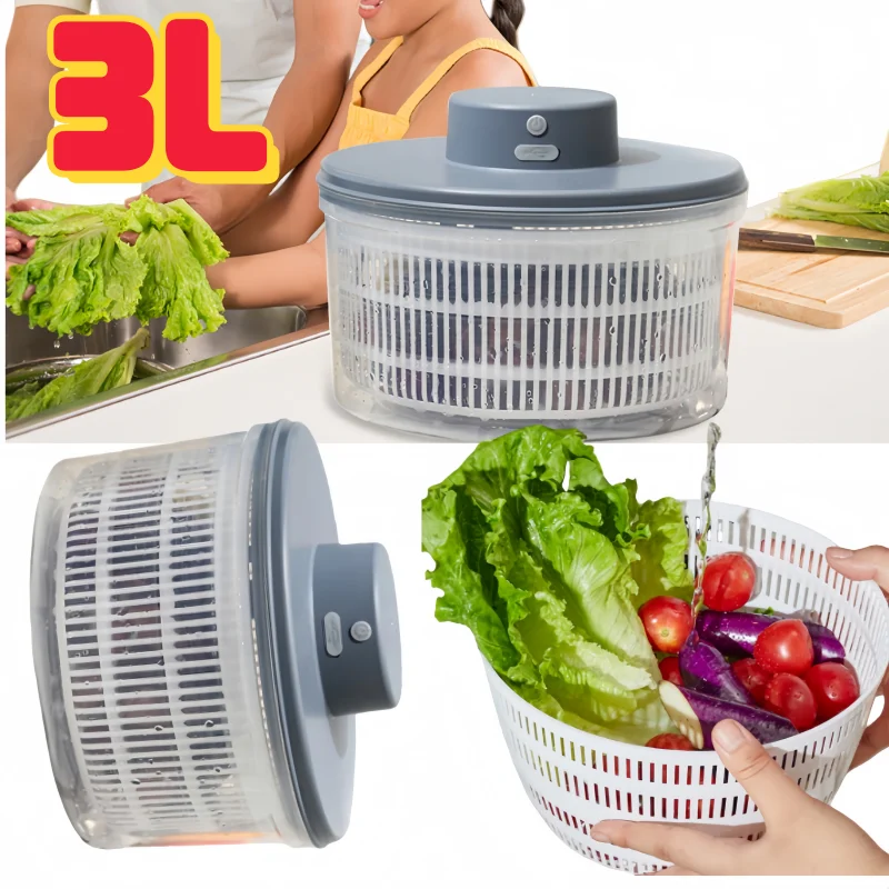 

3л электрическая спиннер для салата, фруктов и овощей, бытовой дегидратор для салата, USB перезаряжаемая сушилка для салата, быстросохнущая для стирки и сушки
