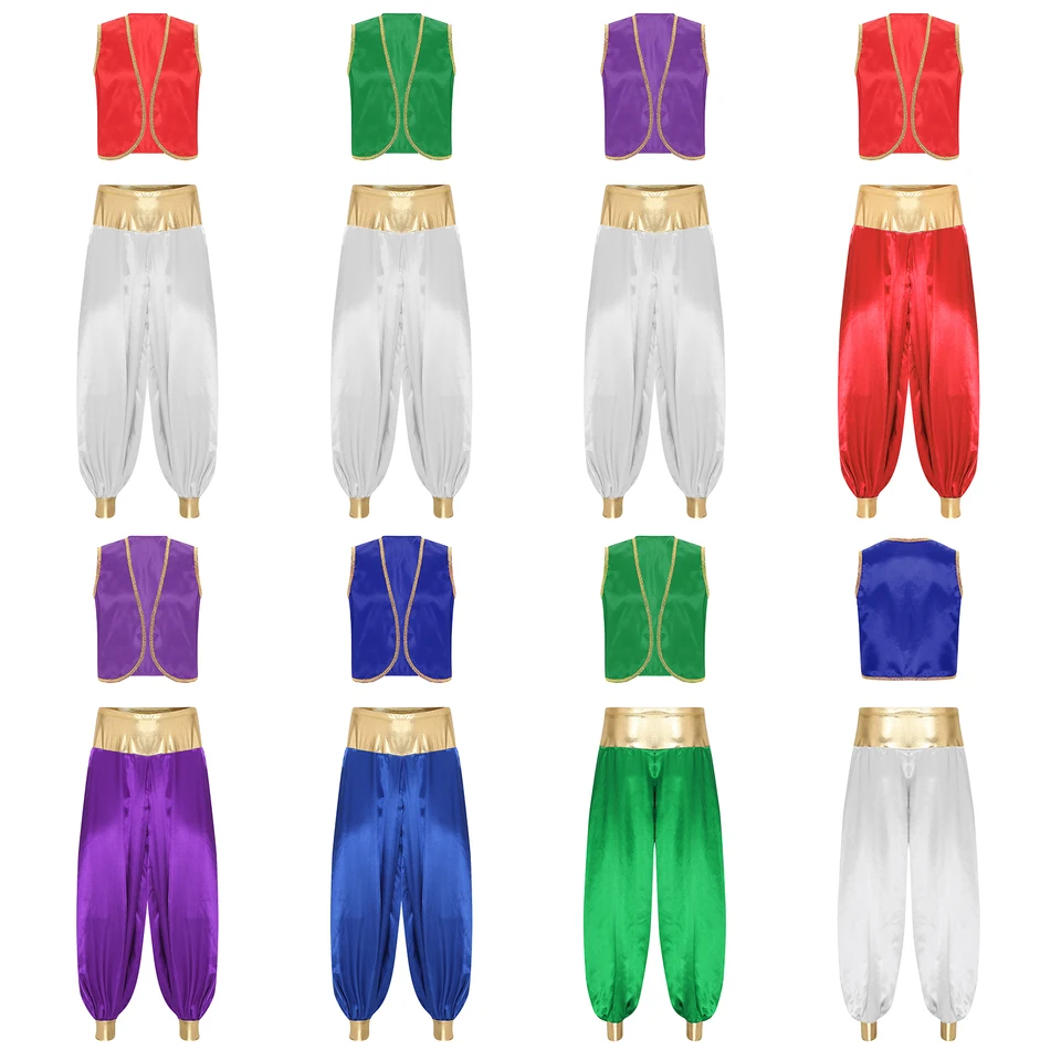 Traje De Príncipe Árabe Para Niños – Chaleco Abierto Y Pantalón Elástico, Disfraz De Aladino Cosplay Para Halloween Y Fiestas Temáticas, Tallas 6 A 16 Años