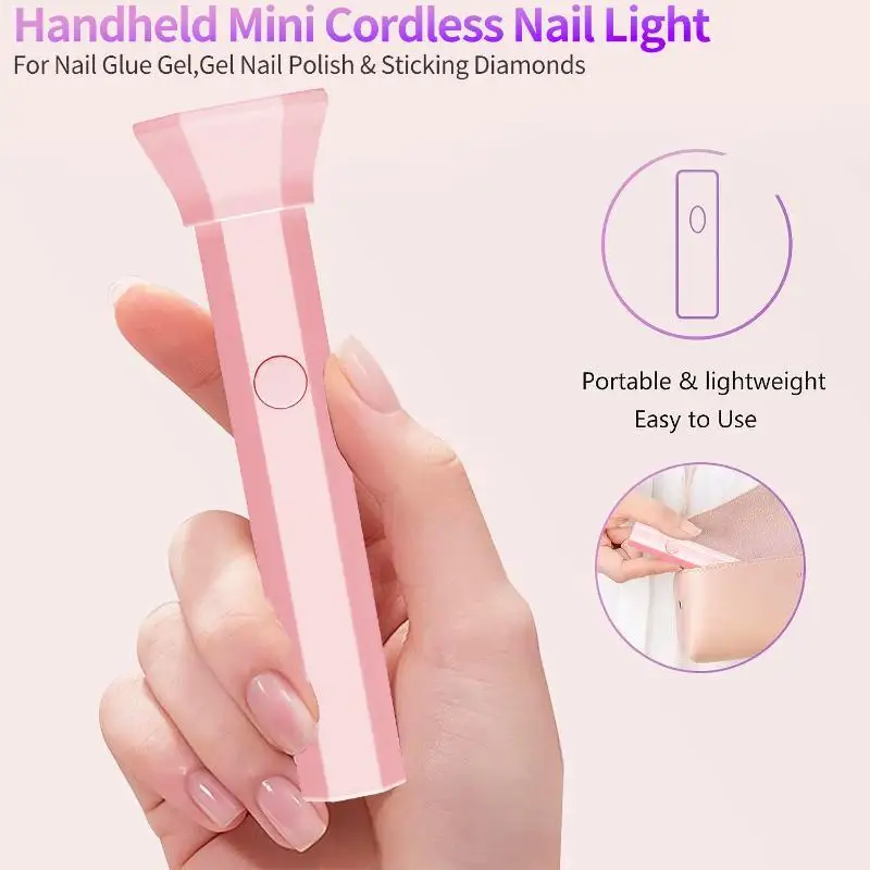 Handheld UV Light For Gel Nails Mini Cordless Rechargeable Nail Lamp Fast Curing Gel Polish Dryer