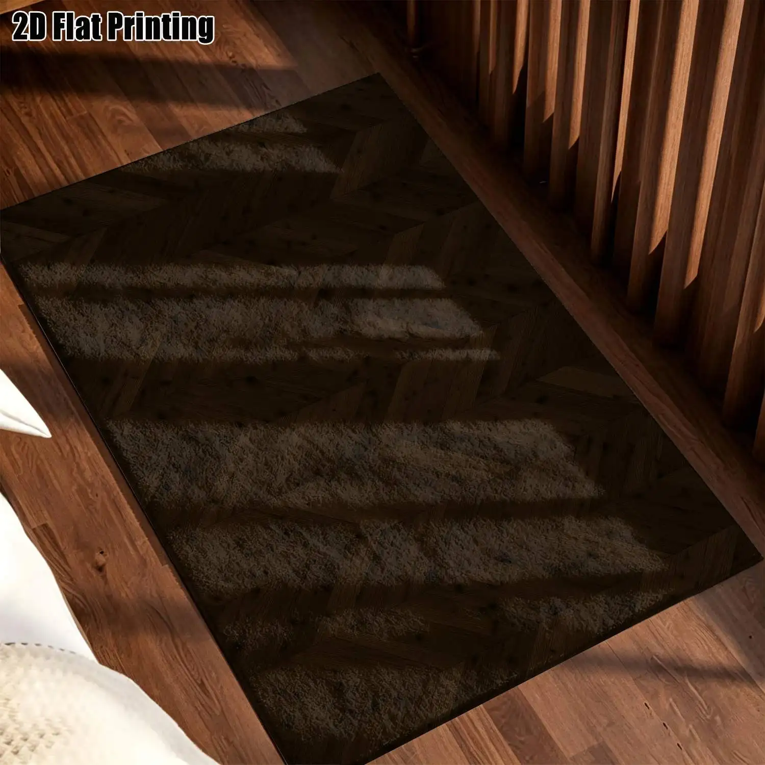 1Pc 2D Printed Carpet: Deep Brown Herringbone Geometric Pattern, Nordic/Modern Minimalist/European/Vintage Style, Suitable for Home Decoration, Multiple Sizes, Machine Washable, Ideal for Entrance, Dining Room, Bedroom, Living Room