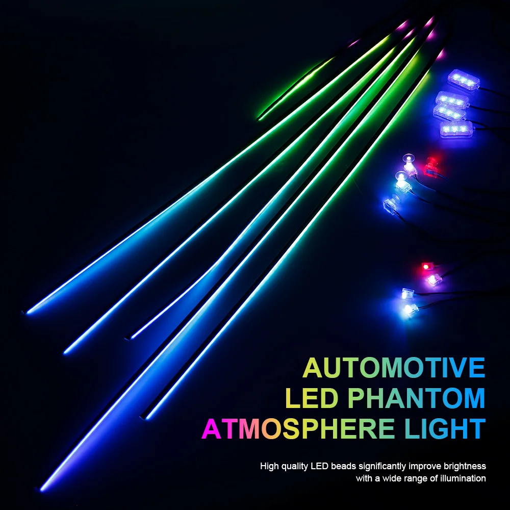 LED 심포니 앰비언트 조명, 자동차 인테리어 풀 컬러 스트리머, RGB 64 색 네온 아크릴 스트립 장식, 분위기 램프, 18 in 1