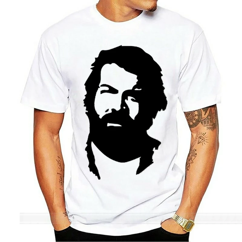 T shirt cotone fiammato Scollo ampio a taglio vivo - BUD SPENCER cotton tshirt men summer fashion t-shirt euro size