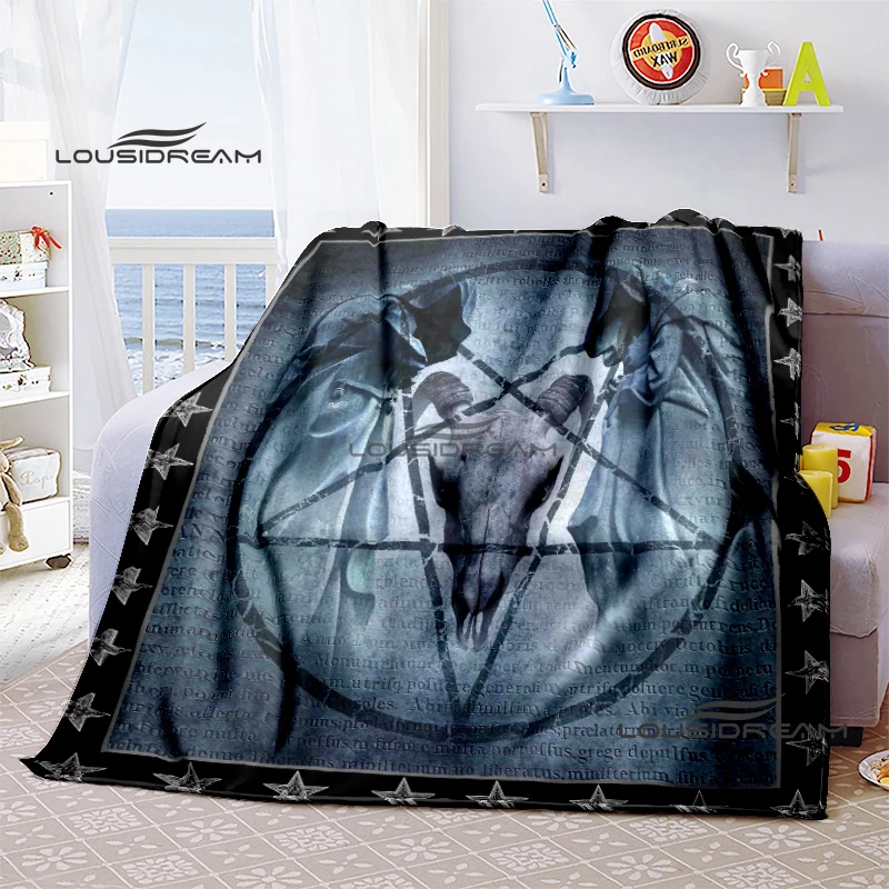 

Dark Satan Lucifer pentagram Blanket Goat Baphomet Flannel Blanket Adult and children Bedroom Coverlet Sofa Camping Warm blanket