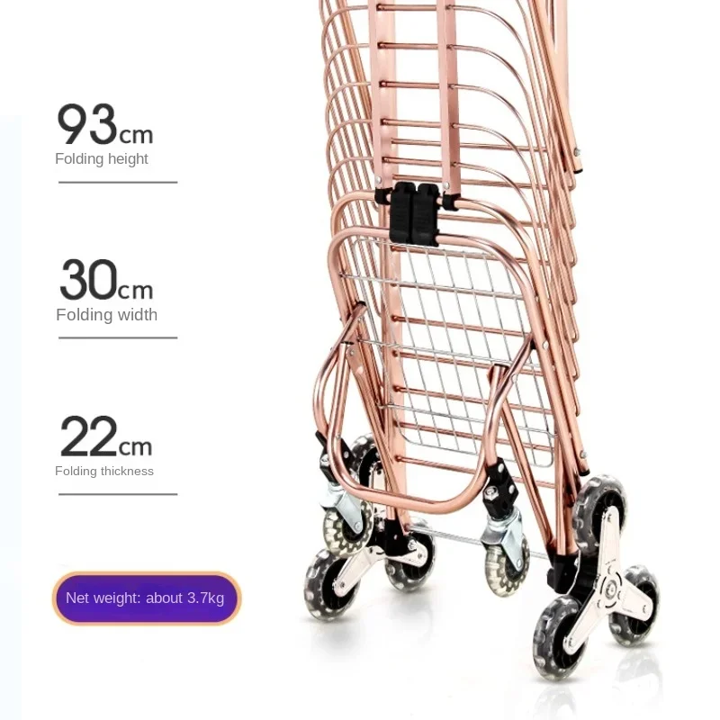 Foldable Shopping Trolley Shopping Cart Large and Strong Shopping Carts, Lightweight Household Can Sit Climb Stairs Trolley Bag