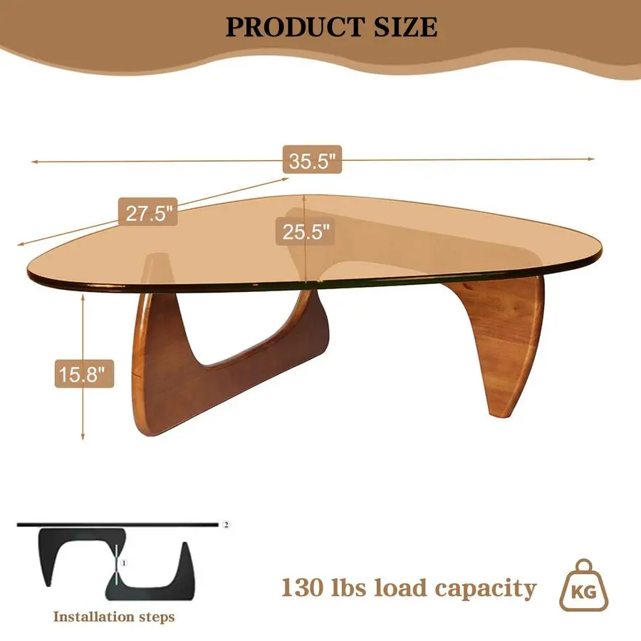 

Coffee Table for Living Room, Modern Mid Century Coffee Table, Rustic Brown Glass Coffee Table for Bedroom Living Room Receptio