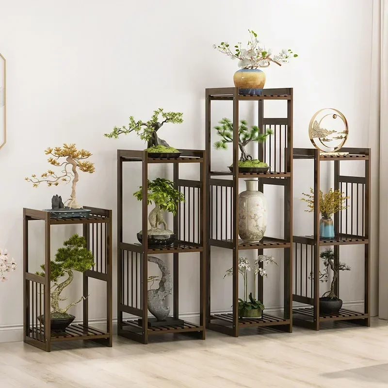 Multi-layer Chinese Antique Bamboo Flower Shelves Structure High Fence Rack Vintage Plant Stand Classic Home Decor