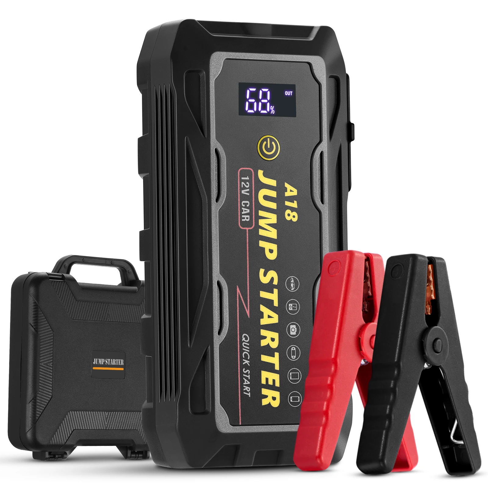 

Car Battery Jump Starter, 2000A Peak 18000mAh Battery Booster, Fast Charger 12V Jumper Cables for 6.0L Gasoline & 4.0L Diesel Engines