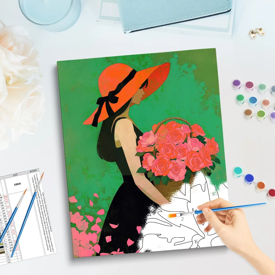 GATYZTORY Painting By Numbers On Canvas Arts Flower holding woman Art Stuff Coloring By Numbers