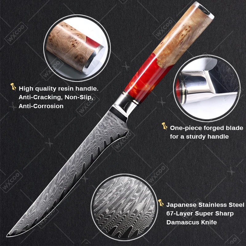 WXCOO Boning Knife Damascus Steel Kitchen Knives Chef Butcher Cleaver Paring Knife Utility Fish Slicer Chef Kitchen Cooking Tool