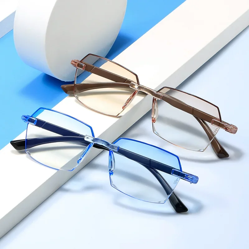 Men Women Fashionable Long Range Glasses Anti Blue Light High End Reading Glasses 2023 New Frameless Presbyopia Eyeglasses
