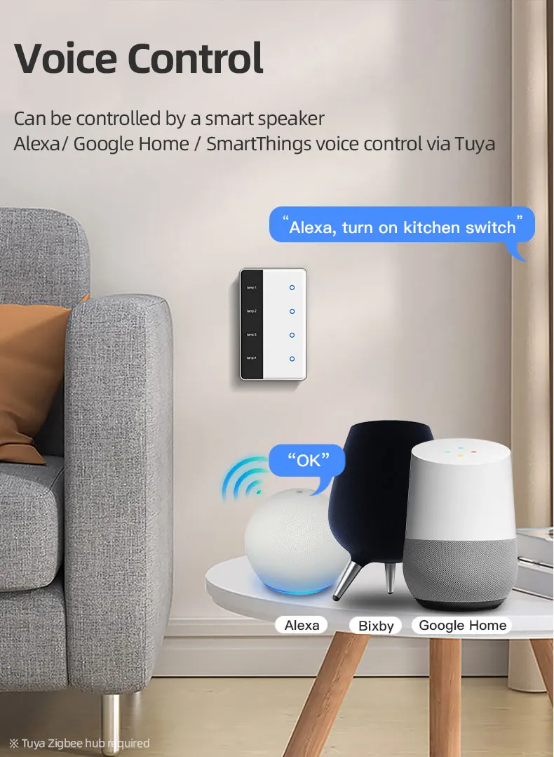 Zemismart DIY Namensschalter Zigbee Smart Display Bildschirm Touch Lichtschalter US-Typ Funktioniert mit Tuya Alexa Google Home Sprachsteuerung – Detail 10