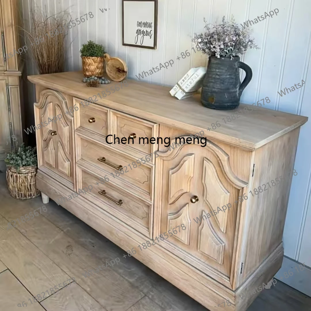 

French retro solid wood chest, living room against the wall storage cabinet display decorative cabinet solid wood