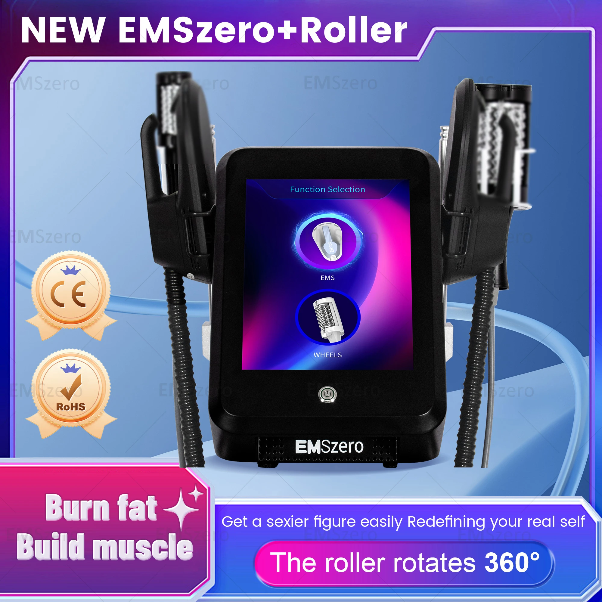 EMSZERO 2 In 1 EMS & 360° Rotating Roller Massage Machine Dual Handles Fat Burning Muscle Building Body Sculpt Salon Equipment