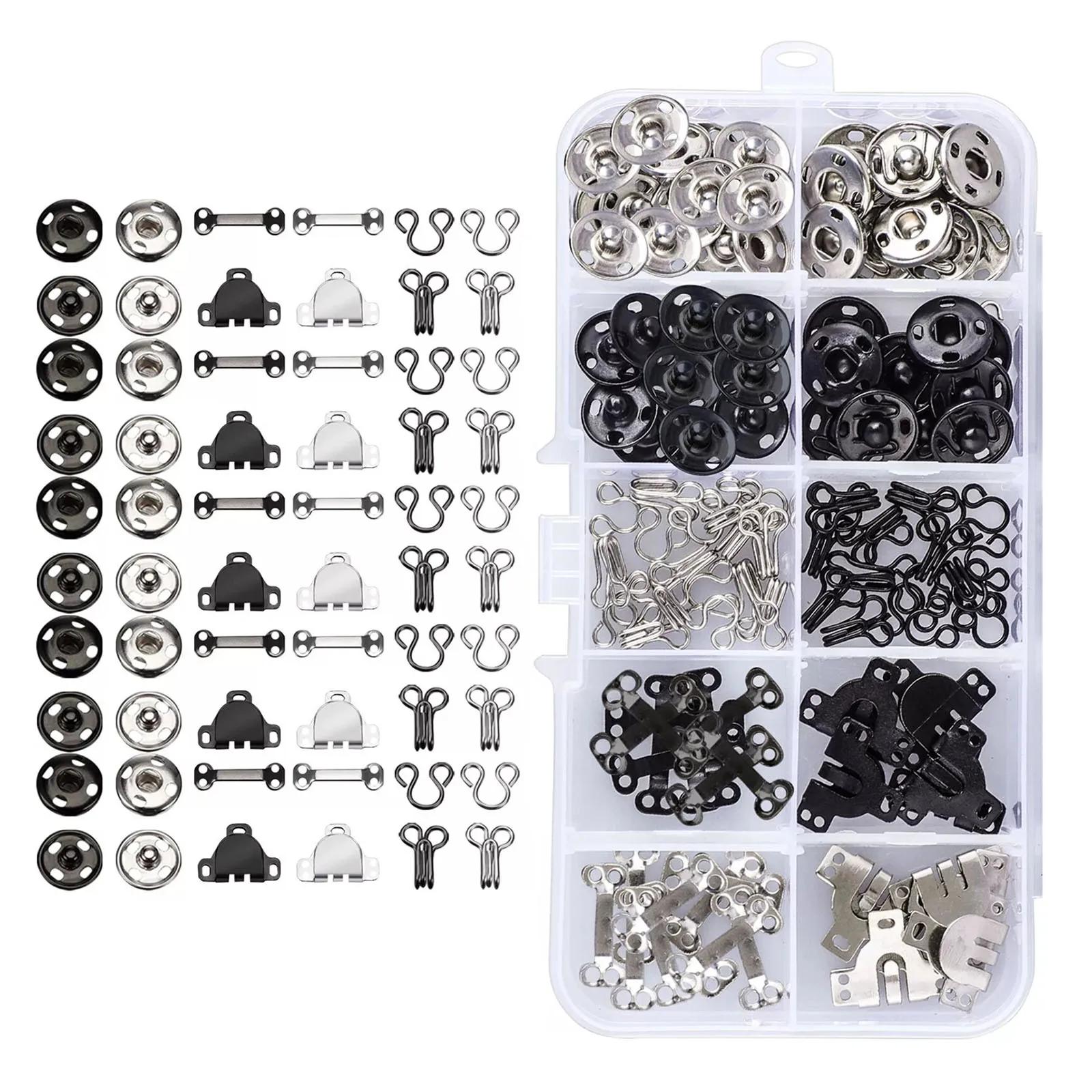 100Pair Sewing Hooks and Eyes Set Sew-on Snap Buttons DIY Clothing Button Sewing Closure Snaps Kit For Clothes Bags Sewing Craft