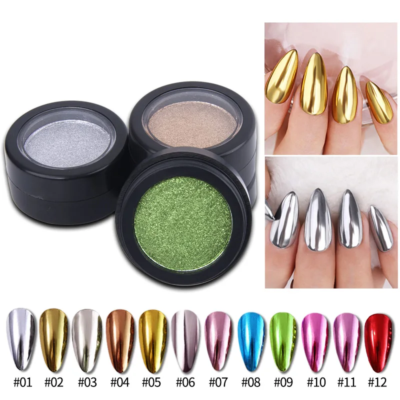 

12 Color Nail Metallic Chrome Nail Powder, Magic Mirror Powder Decorative Rubbing Glitter Pigment Flakes Nail Art Decoration