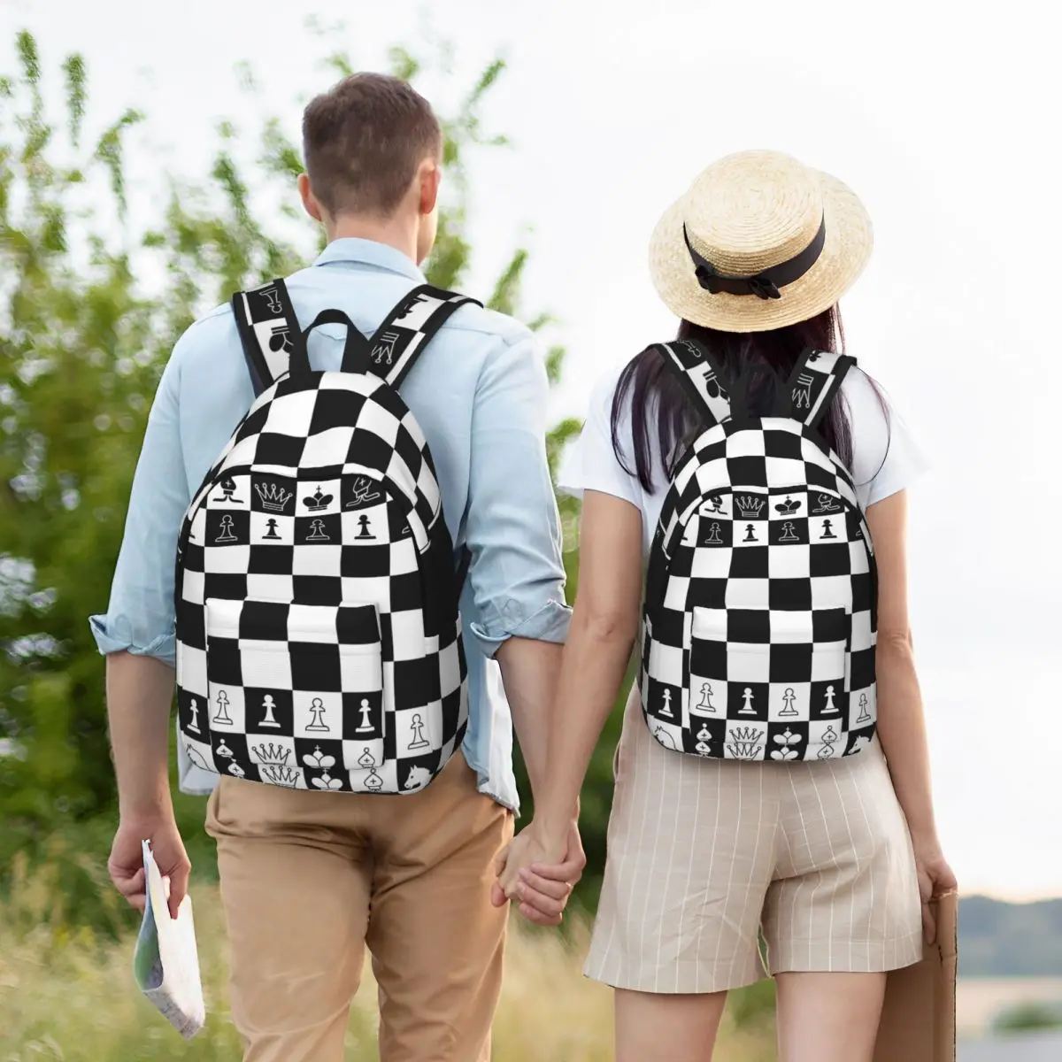 Men Women Backpack Large Capacity School Backpack for Student Black And White Chess Board School Bag