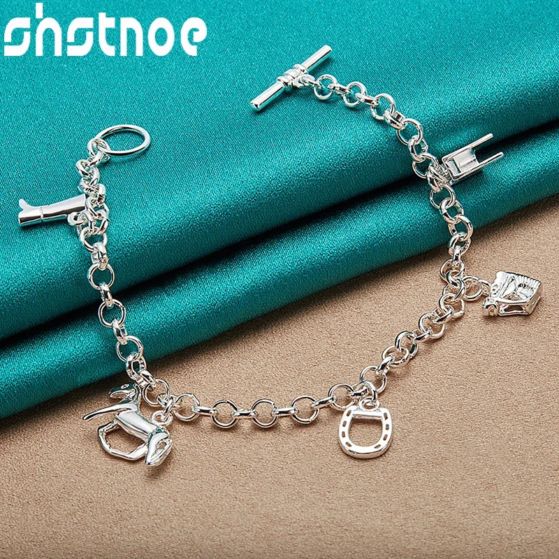 

SHSTONE 925 Sterling Silver Round Tag Chain Bracelets For Women Fashion Charm Jewelry Wedding Party Birthday Luxury Accessories