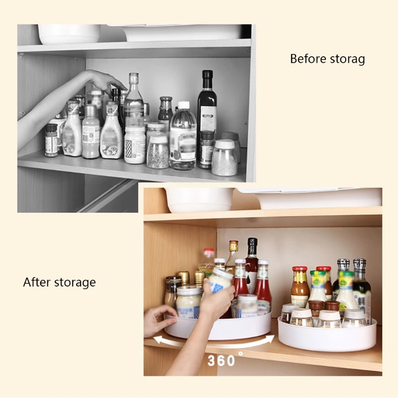 Storage 360 Degree Rotating Cabinet Organizer Kitchen Bathroom Cosmetic Turntable Storage Tray Non-Slip Spice Round Rack Plate