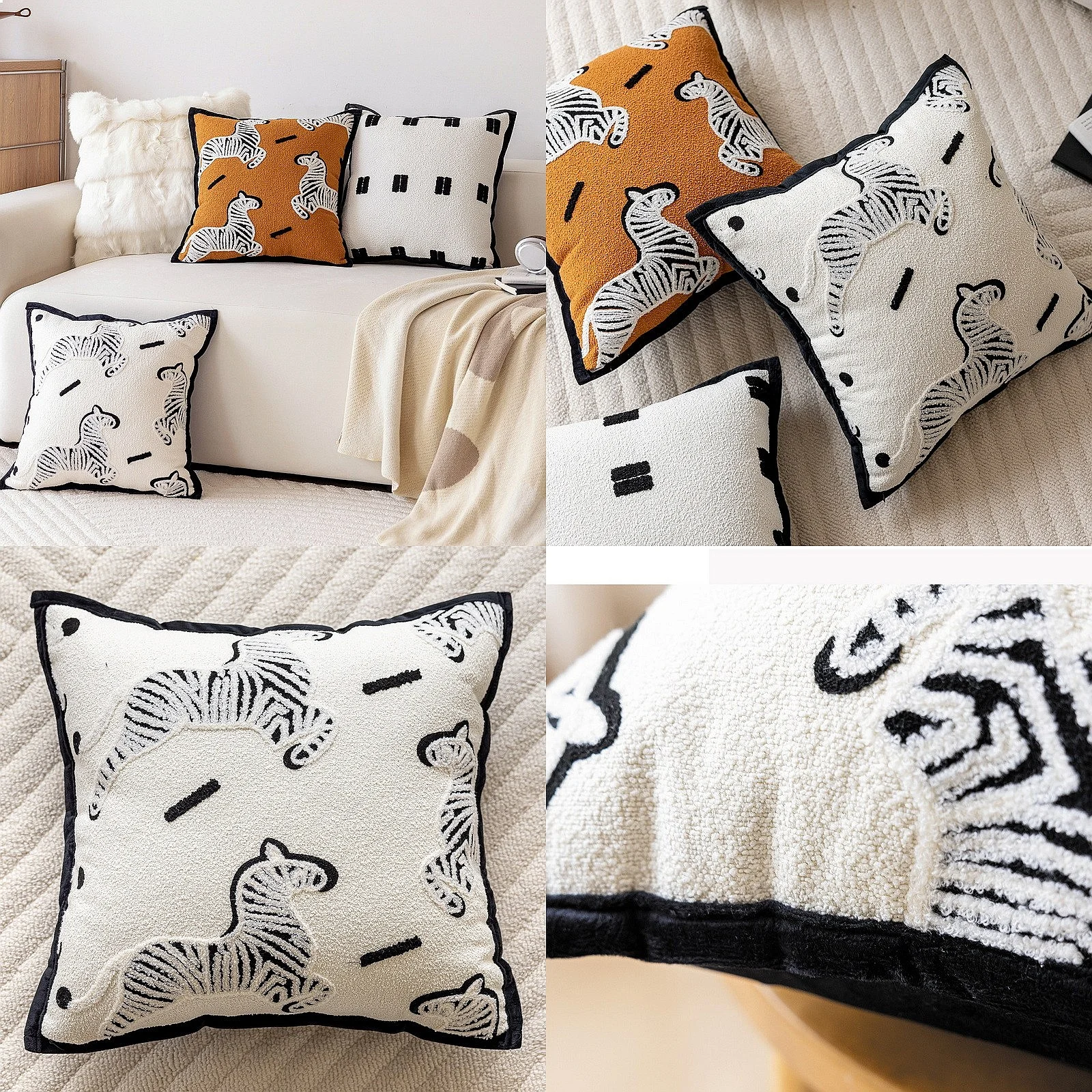 New Heavy Fabric 3D Embroidery Light Luxury Throw Pillow Sofa Office Back Cushion Baby Room Decorative 45x45cm Square