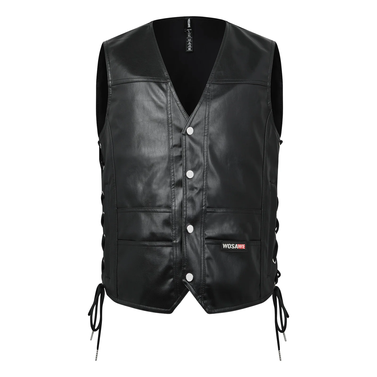 WOSAWE Men Motorcycle Riding Leather Vest Sleeveless Biker Waistcoat with 7 Pockets Multi Storage Moto Touring Outdoor Gear
