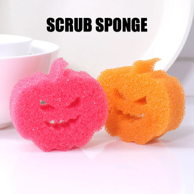 3PCS Halloween Cleaning Sponges Pumpkin Temperature Sensitive Non Scratch Household Cleaning Sponges for Dish Pots and Pans