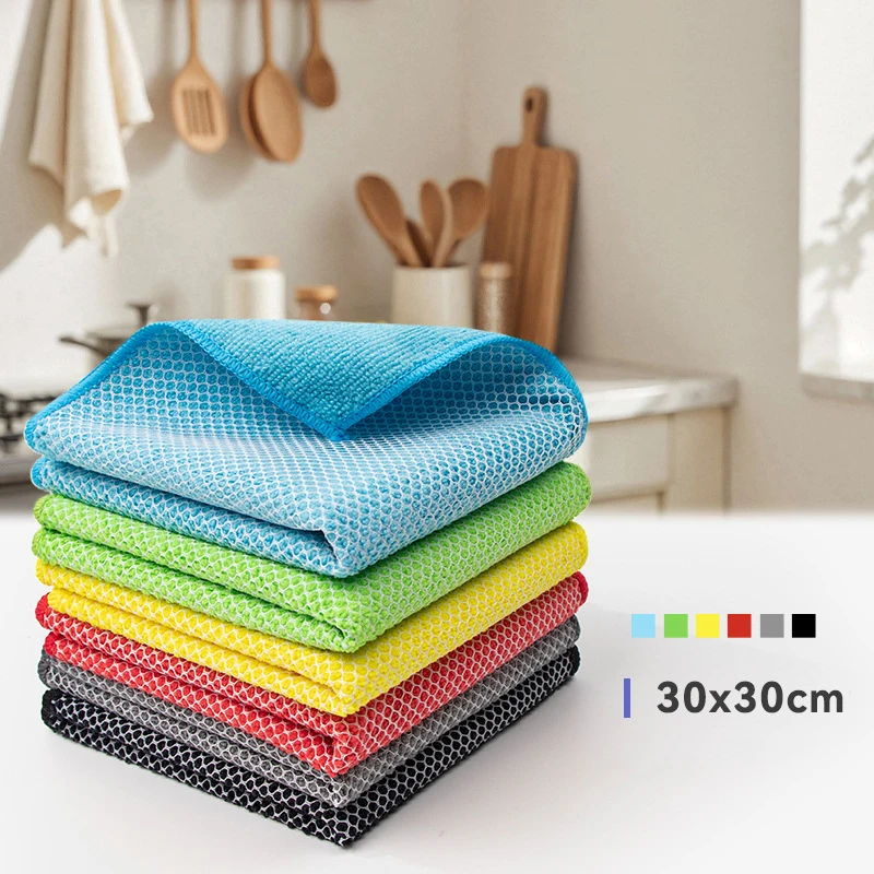 Double Layer Mesh Cleaning Cloth Kitchen Special Double Sided Foaming Stain Removing Thickened Microfiber Dish Washing Cloth