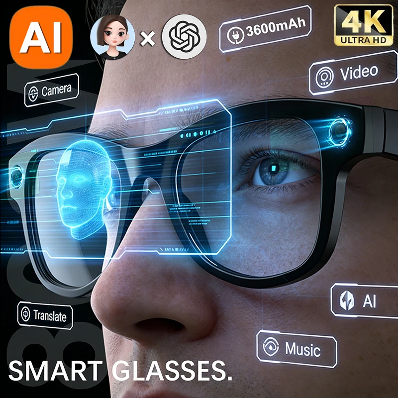 4K AI Smart Glasses AI Translation 8MP HD Camera Shooting Image Conversation Recording Listening To Music Smart Glasses 2026 New