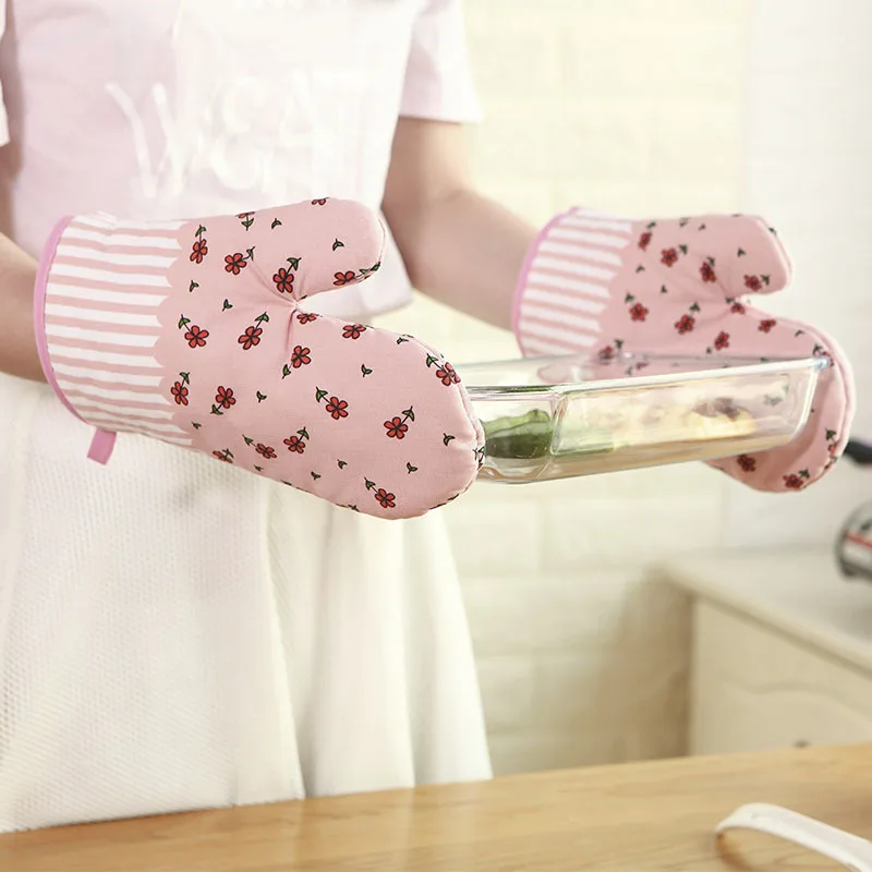 1PC New Pastoral Style Thickened Plaid Microwave Oven Insulation Gloves Microwave Oven Gloves Hot Gloves Kitchenware