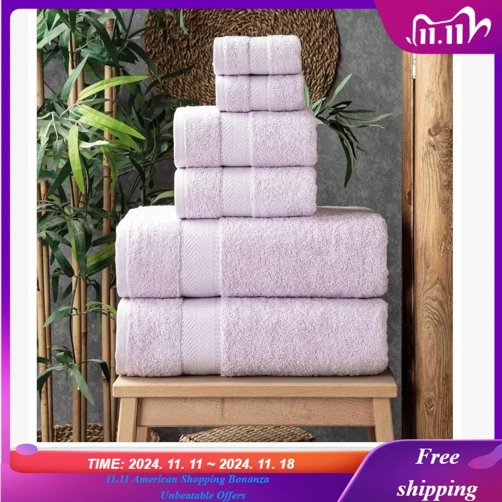 

100% Turkish Cotton 6 Pcs Bath Towel Set,Soft & Absorbent Bathroom Towels Set (2 Bath Towels, 2 Hand Towels 2 Washcloths)- Lilac