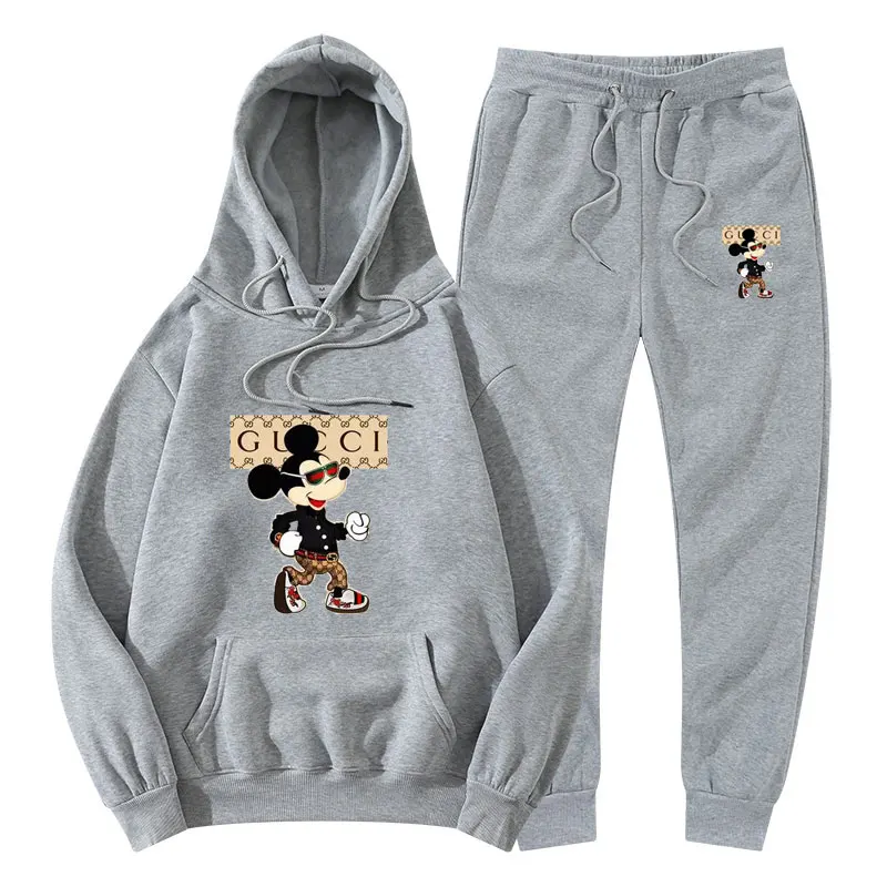 Disney\'s new men\'s brand printed fashion casual sweater for autumn and winter, sports two-piece set hooded sweatshirt for warmth