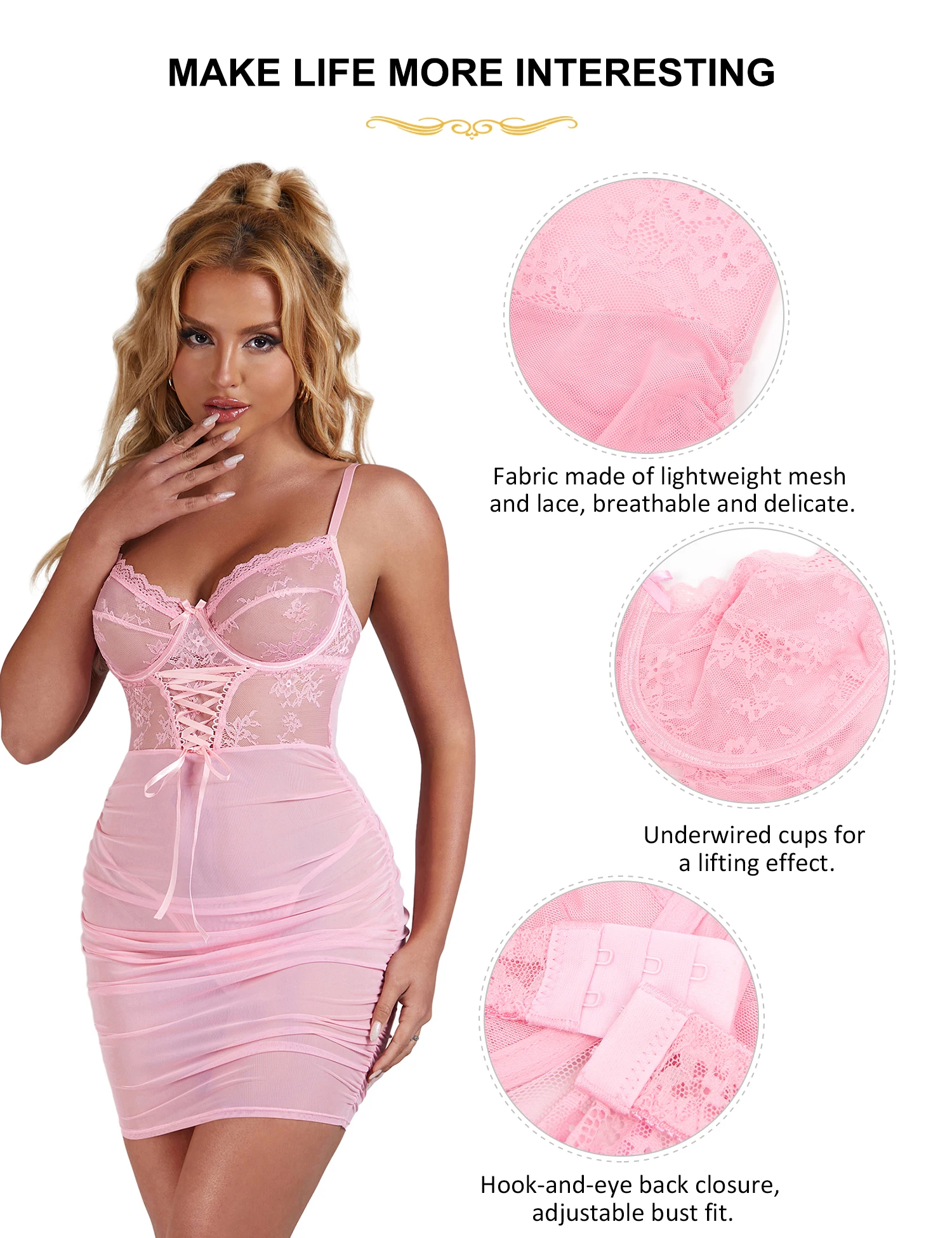 Baby doll Sexy Sleepwear Chemise de Nuit Femme Night Dress Lace Mesh Sexy Push Up Suspenders Nightwear Plus Size Women Lingeries