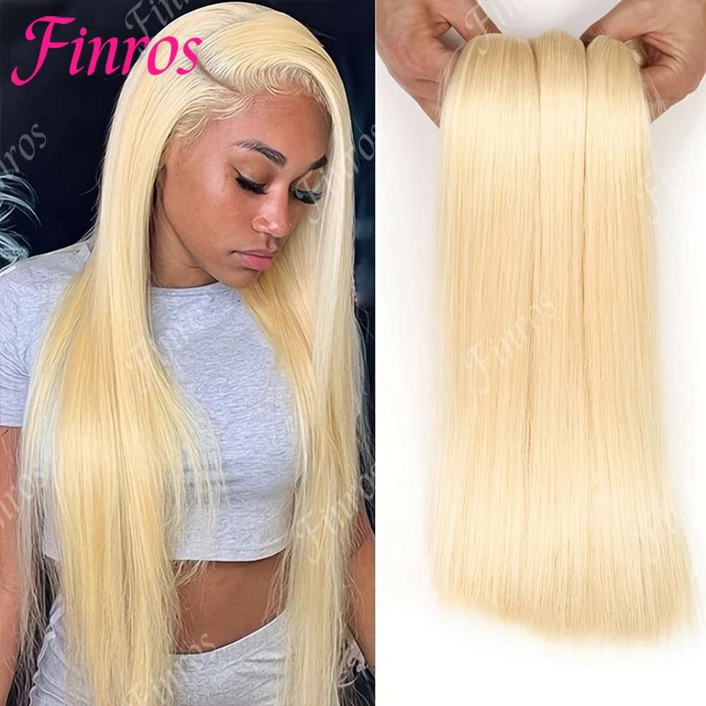 Extensions de cheveux humains lisses Remy, 1/3/4 pièces, couleur blonde 613, mèches lisses pour femmes, 24, 26, 28 pouces