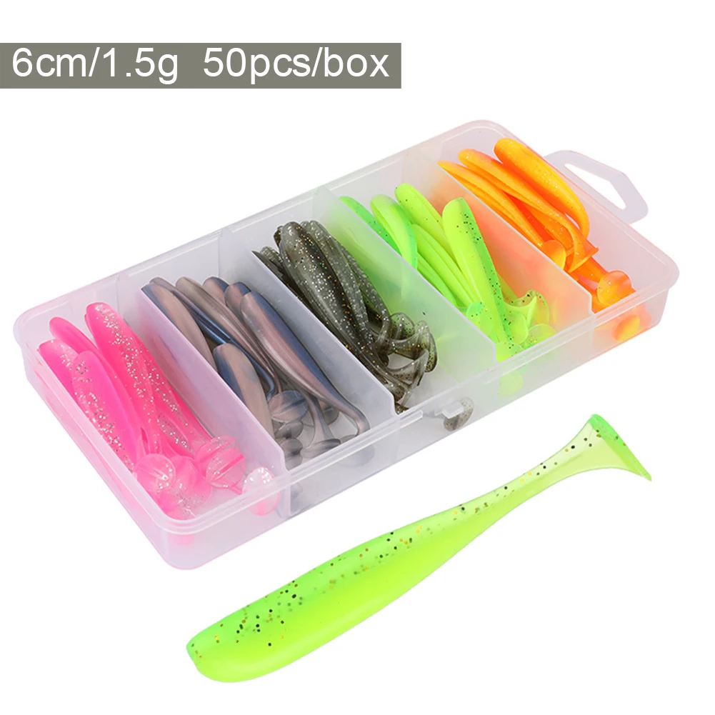 50 teile/schachtel Angeln Locken T Schwanz Spinner Weiche Künstliche Köder Paddel Schwanz Weichen Wurm Karpfen Bass Süßwasser Angelgerät Zubehör – Detail 6